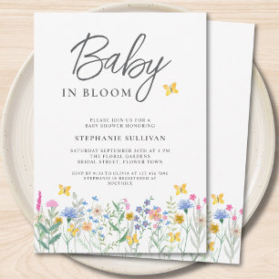 Convite Chá de Bebê Flores Silvestres Borboletas Baby in B