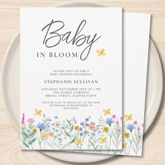 Convite Chá de Bebê Flores Silvestres Borboletas Baby in B (Criador carregado)