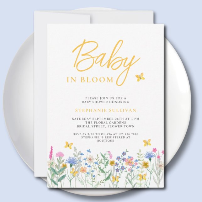 Convite Chá de Bebê Flores Silvestres Borboletas Baby in B (Criador carregado)
