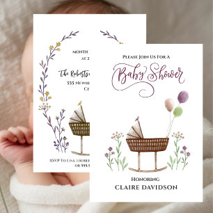 Convite Chá de Bebê Flores Silvestres e Balões