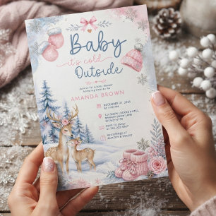 Convite Chá de Bebê Floresta de Veados 'Baby É Frio Lá For