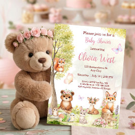 Convite Chá de Bebê Floresta Menina Animais da Floresta