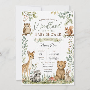 Convite Chá de Bebê Floresta Personalizado Animais da Fl