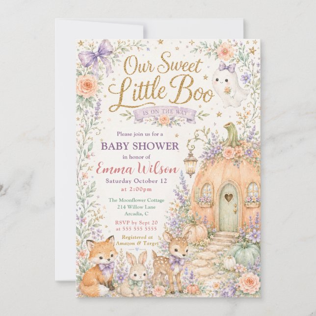 Convite Chá de Bebê Florestal Doce Pequeno Boo (Frente)