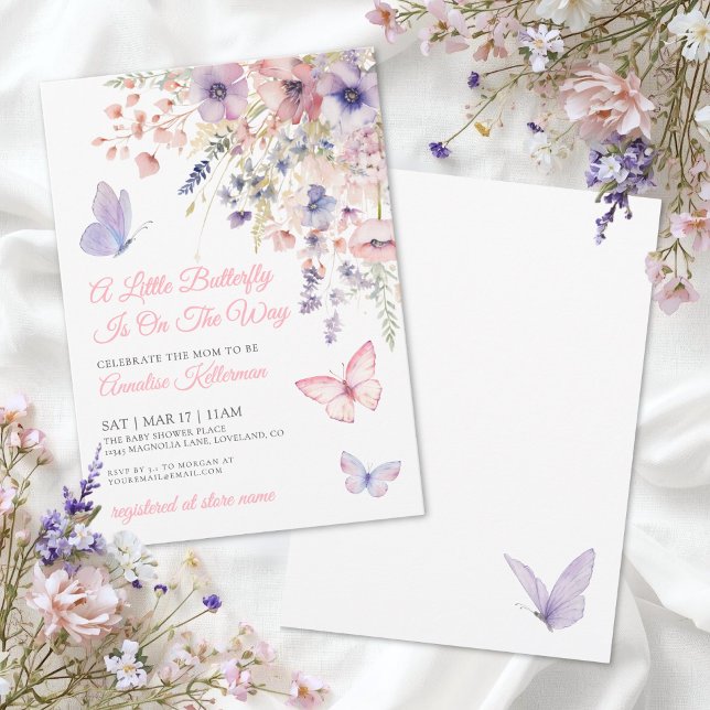 Convite Chá de Bebê Florzinha de Borboletinha Selvagem (A Little Butterfly Wildflower Baby Shower Invitation)