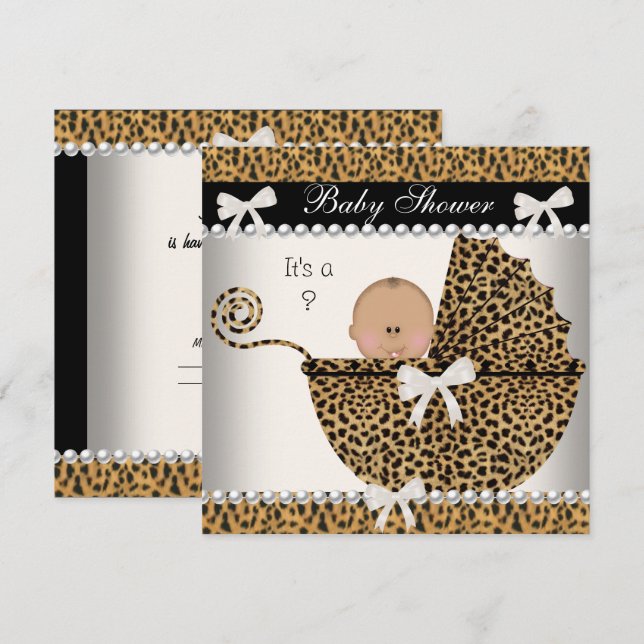 Convite Chá de Bebê Fofa Leopard revelação de sexo 2 (Frente/Verso)