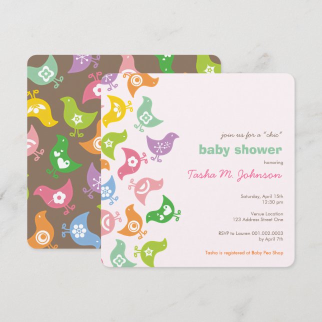 Convite Chá de Bebê Fofo Arco-íris Retro Caprichoso (Frente/Verso)