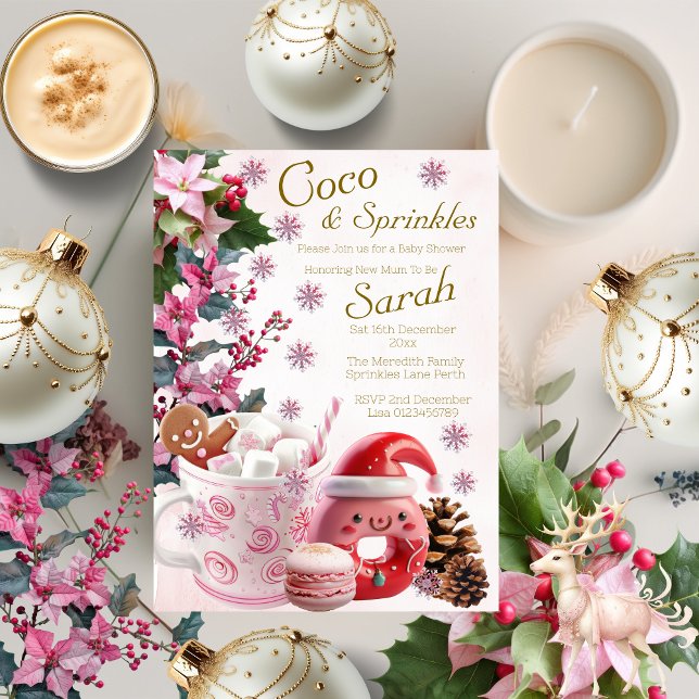 Convite Chá de Bebê Fofo de Natal Coco e Confeitos  (Criador carregado)
