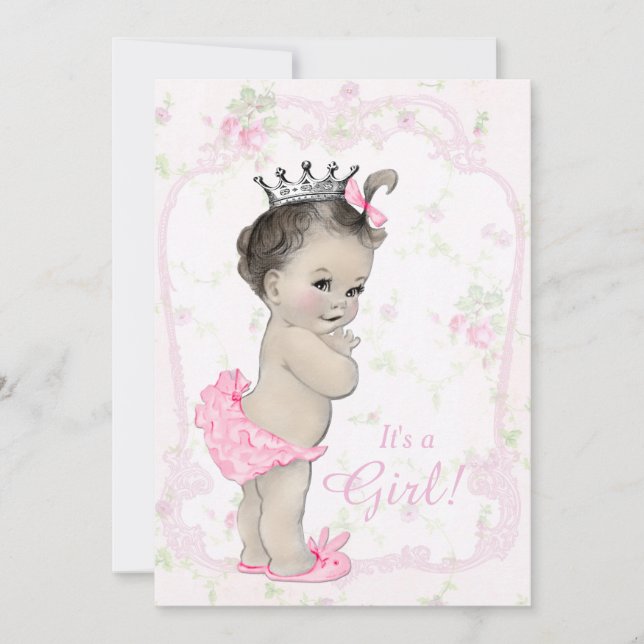 Convite Chá de Bebê Fofo e Chic em Rosa Pastel Doce (Frente)