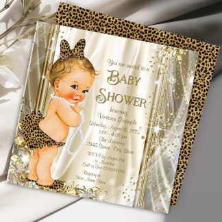 Convite Chá de Bebê Fofo e Glamouroso de Menina com Estamp