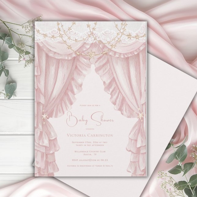 Convite Chá de Bebê Fofo Rosa Vintage Elegante (Criador carregado)