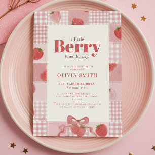 Convite Chá de Bebê Fofo Rosa Xadrez Berry Doce