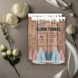 Convite Chá de Bebê Folhas de Pinheiro Floresta de Inverno