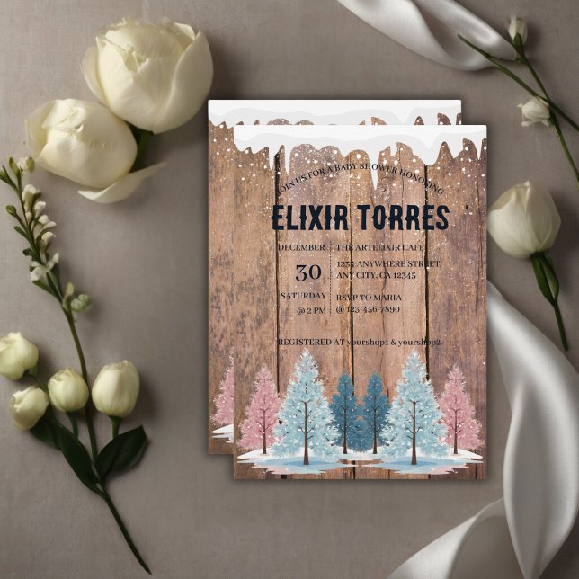 Convite Chá de Bebê Folhas de Pinheiro Floresta de Inverno (Criador carregado)