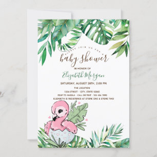 Convite Chá de Bebê Folhas Tropicais Flamingo Bebê