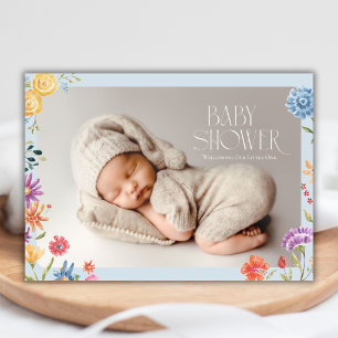 Convite Chá de Bebê Foto de Recém-Nascido Boho Wildflower