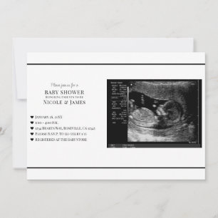 Convite Chá de Bebê Foto de Ultrassom Preto e Branco Minim