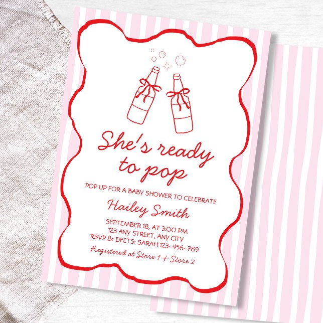 Convite Chá de Bebê Garrafa de Refrigerante Vermelho Está  (She's Ready To Pop Red Soda Bottle Baby Shower Invitation)