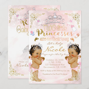 Convite Chá de Bebê Gêmeas Princesa Brilho Rosa