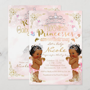 Convite Chá de Bebê Gêmeas Princesa Rosa Étnica Escura