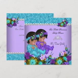 Convite Chá de Bebê Gêmeas Princesas Azul Turquesa Roxo