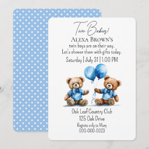 Convite Chá de Bebê Gêmeo do Urso Teddy