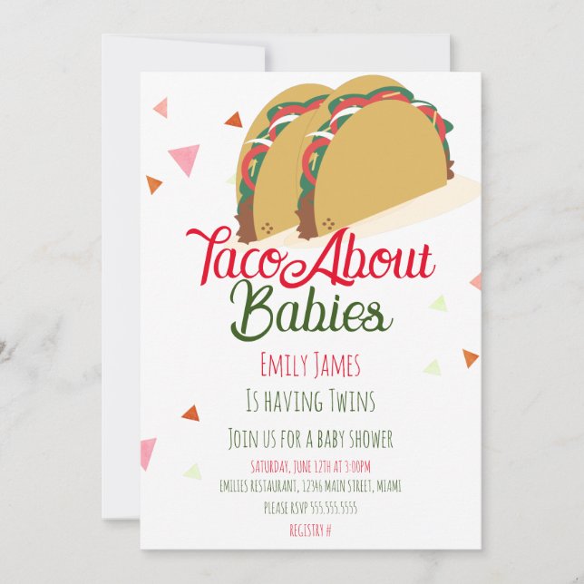 Convite Chá de Bebê Gêmeos Dois Tacos (Frente)
