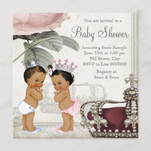 Convite Chá de Bebê Gêmeos Príncipe e Princesa Étnicos