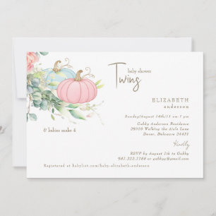 Convite Chá de Bebê Gêmeos Rosa e Azul Little Pumpkins