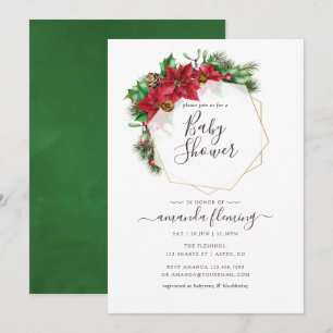 Convite Chá de Bebê Geométrico de Natal Floral em Aquarela