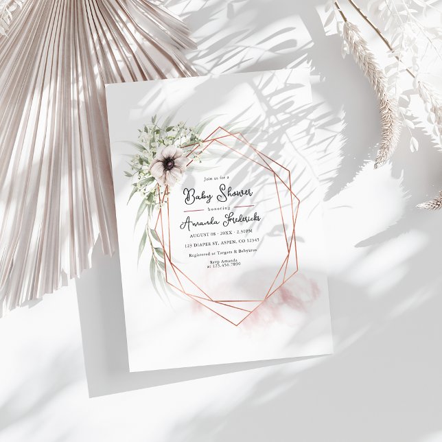 Convite Chá de Bebê Geométrico Floral Elegante (Elegant Geometric Floral Baby Shower Invitation)