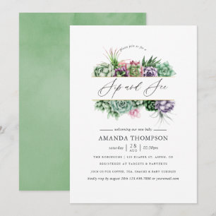 Convite Chá de Bebê Geométrico Suculento para Beber e Ver