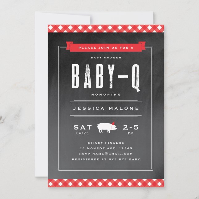 Convite Chá de Bebê Gingham Baby BBQ (Frente)