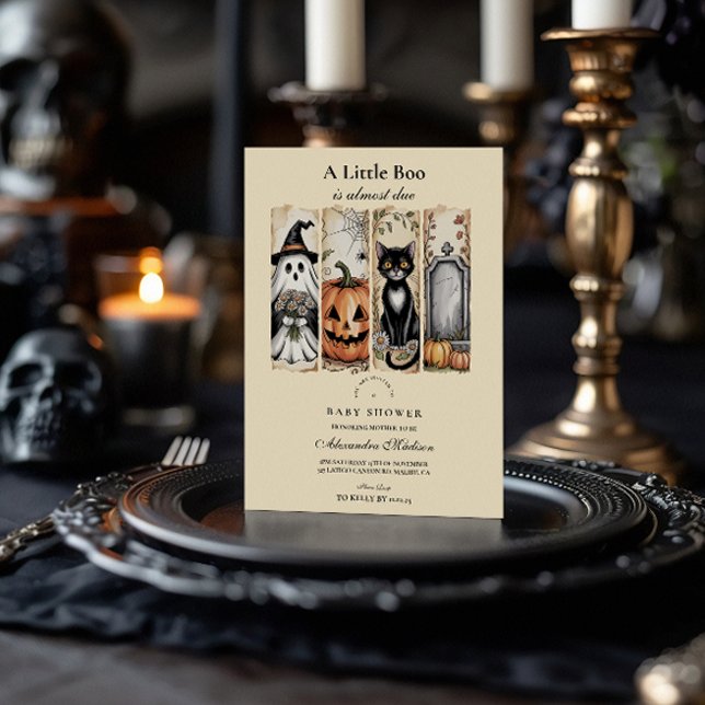 Convite Chá de Bebê Gótico de Halloween com Gato Fantasma (Criador carregado)