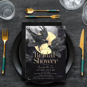 Convite Chá de Bebê Gótico Raven & Golden Moon