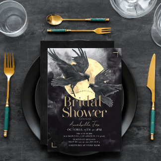 Convite Chá de Bebê Gótico Raven & Golden Moon