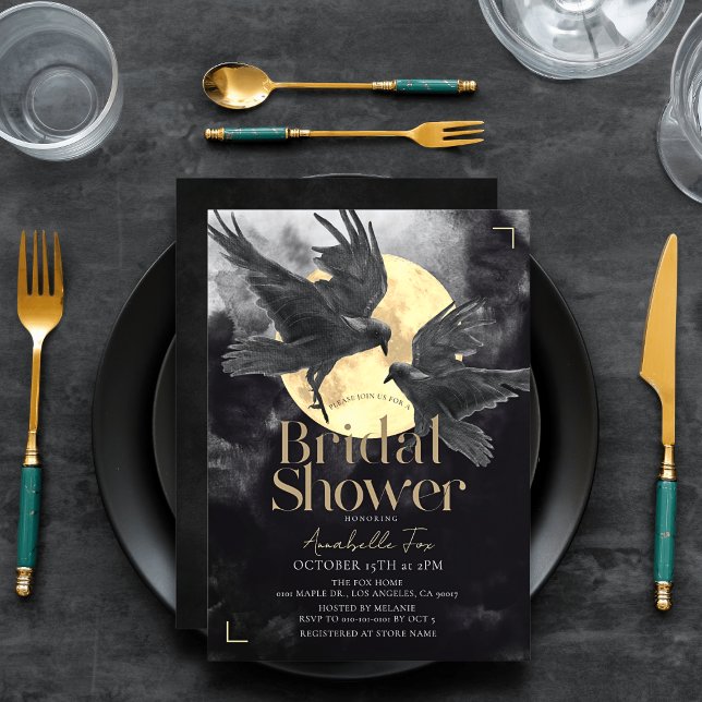 Convite Chá de Bebê Gótico Raven & Golden Moon (Criador carregado)