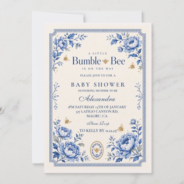 Convite Chá de Bebê Grandmillennial Bumble Bee (Frente)