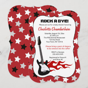 Convite Chá de Bebê Guitarrista de Rock Vermelho Até Dormi