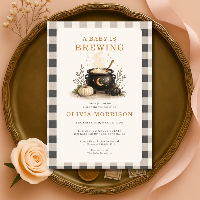 Convite Chá de Bebê Halloween Baby is Brewing com Tema Xad (Criador carregado)