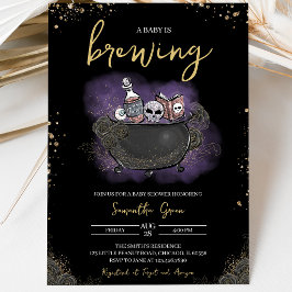 Convite Chá de Bebê Halloween Gótico Dourado Roxo