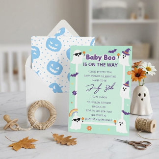 Convite Chá de Bebê Halloween Pastel Fofo, Bebêzinho