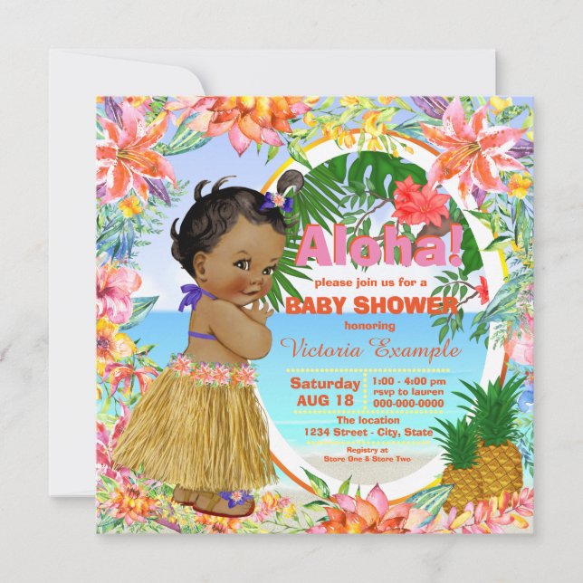 Convite Chá de Bebê Havaiano Tropical Luau (Frente)