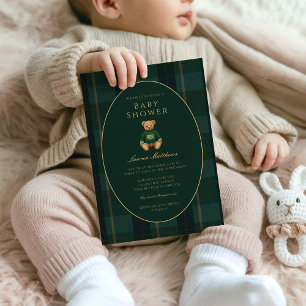 Convite Chá de Bebê Inspirado em Plaid Escuro Clássico Lau