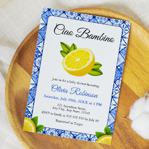 Convite Chá de Bebê Italian Blue Tile Ciao Bambino 