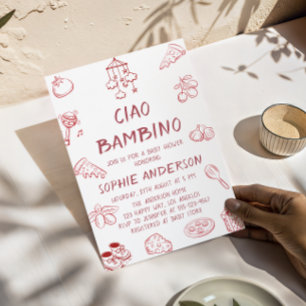 Convite Chá de Bebê Italiano Cute Red Ciao Bambino