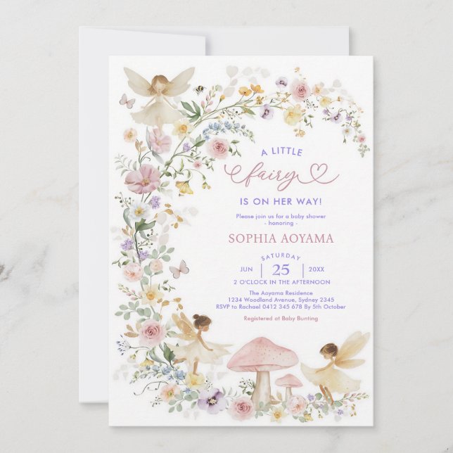 Convite Chá de Bebê Jardim das Fadas com Flores Silvestres (Frente)