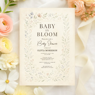 Convite Chá de Bebê Jardim de Flores Silvestres Baby in Bl