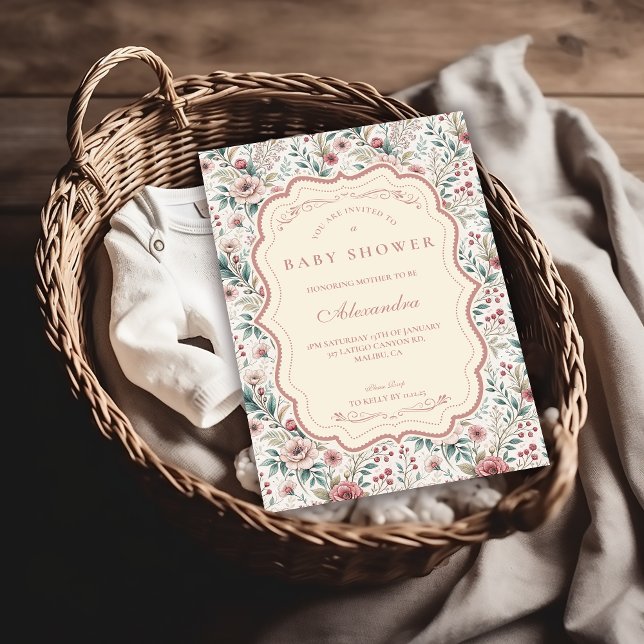 Convite Chá de Bebê Jardim de Rosas Shabby Chic (Criador carregado)