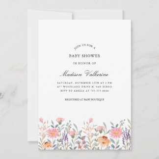 Convite Chá de Bebê Jardim Floral Aquarela Simples